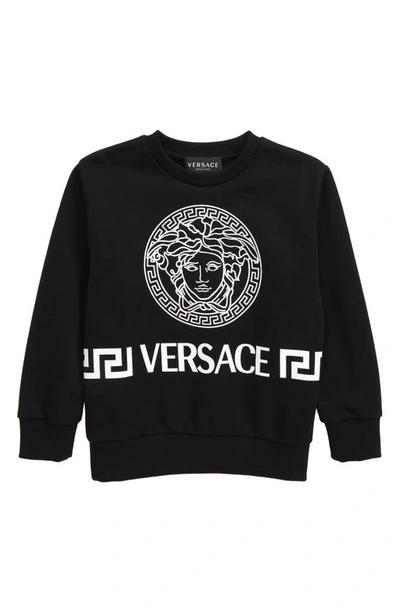 Versace Kids' Greek Logo-print Cotton Sweatshirt 4-14 Years In Black-white