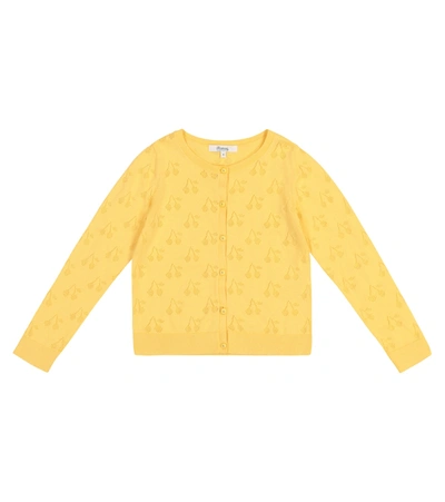 Bonpoint Kids' Perforated Cherry Cardigan In Yellow