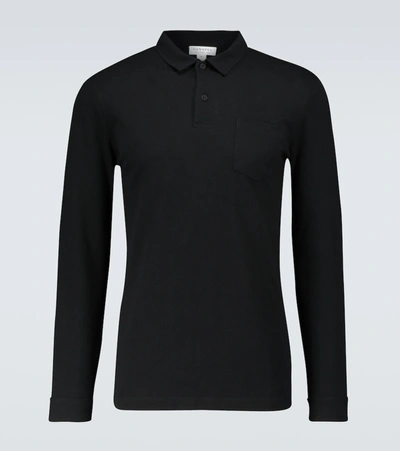 Sunspel Riviera Long-sleeved Polo Shirt In Black