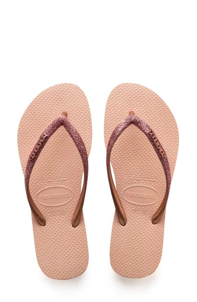 Havaianas Glitter-detail Logo-embossed Flip Flops In Pink