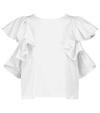 Alexander Mcqueen White Short Ruffled Sleeves Cropped Top In White