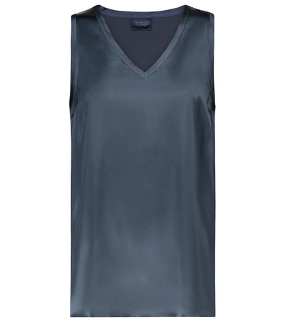 Brunello Cucinelli Stretch-silk Satin Tank Top In Blue