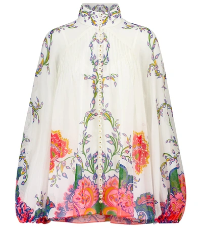 Zimmermann The Lovestruck Printed Cotton And Silk-blend Georgette Blouse In White