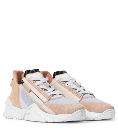 Fendi Flow Suede And Nylon Sneakers In Rose
