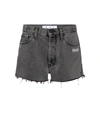 Off-white Frayed Printed Denim Shorts In Grey