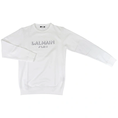 Balmain Kids' Embroidered Logo Cotton Sweatshirt In White