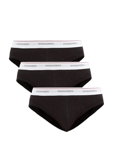 Dsquared2 Pack Of Three Logo-jacquard Cotton-blend Briefs In Black