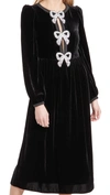 Saloni Camille Cutout Embellished Velvet Jumpsuit In Black/pearl Bows