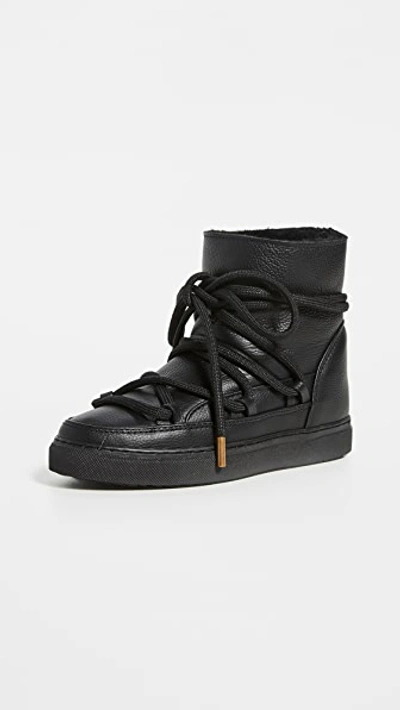 Inuikii Full Leather Shearling Trainers In Black