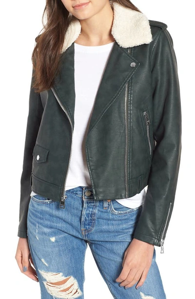 Levi's Plus Size Faux-leather Fleece-trimmed Moto Jacket In Army Green