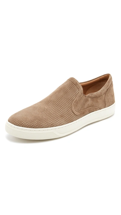 Vince Ace Perforated Suede Slip On Sneakers In Flint