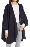 Sofia Cashmere Cashmere Leather Trim Reversible Cape In Navy Black