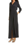 L'agence Cameron Long-sleeve Belted Silk Shirtdress In Black