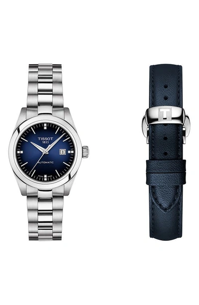 Tissot T-my Diamond Automatic Bracelet Watch & Leather Strap Gift Set, 29.3mm In Blue
