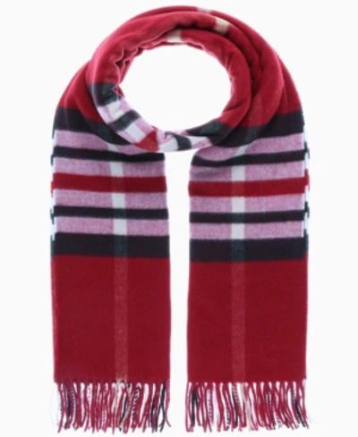 V Fraas Exploded Plaid Wrap Cash Mink Scarf In Red