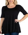 24seven Comfort Apparel Women's Elbow Sleeve Swing Tunic Top In Black