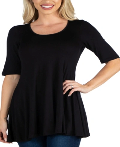 24seven Comfort Apparel Women's Elbow Sleeve Swing Tunic Top In Black