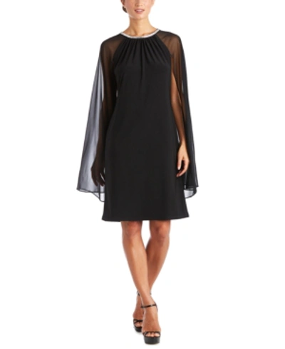R & M Richards Embellished Cape-overlay Sheath Dress In Black