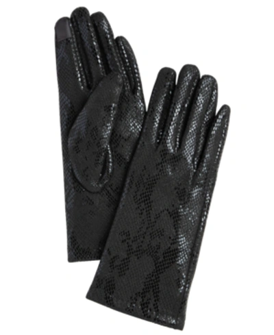 Marcus Adler Women's Faux Suede Reptile Touchscreen Gloves In Black