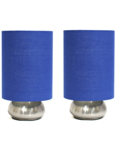 All The Rages Simple Designs Gemini 2 Pack Mini Touch Table Lamp Set With Fabric Shades In Blue