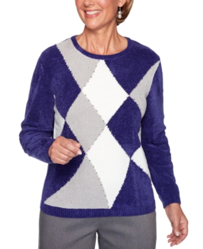 Alfred Dunner Petite Classics Chenille Colorblocked Sweater In Purple
