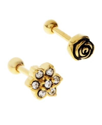 Rhona Sutton Bodifine Stainless Steel Set Of 2 Flower Tragus In Gold