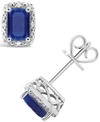 Macy's Sapphire (1-1/3 Ct. T.w.) And Diamond Accent Stud Earrings In Sterling Silver In Sapphire