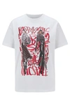 HUGO BOSS HUGO BOSS - CREW NECK T SHIRT IN MERCERIZED COTTON WITH COLLECTION ARTWORK - WHITE