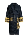 Versace Logo Baroque Bathrobe In Blue