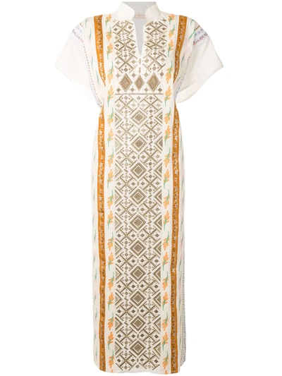 Tory Burch Ribbon Embellished Caftan Dress In White