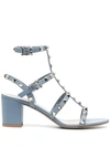 Valentino Rockstud Leather Cage Ankle Strap Sandals In Blue