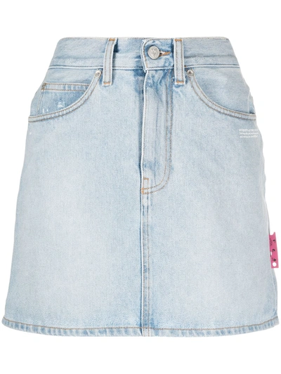 Off-white Branded High-waisted Denim Mini Skirt In Light Wash