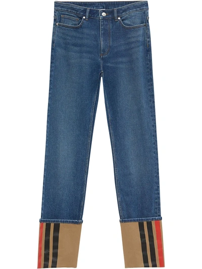 Burberry Marissa Stripe Cuff Straight Leg Jeans In Blue