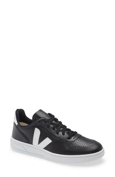 Veja V-10 Low Top Sneaker In Black/ White/ White Sole