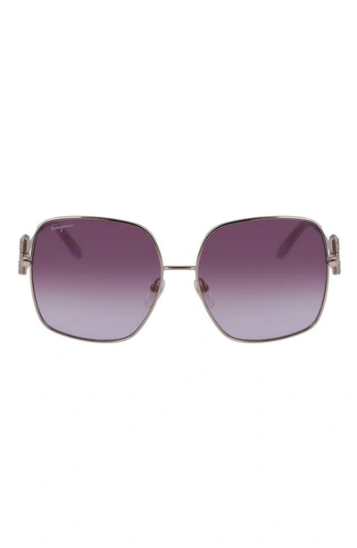Ferragamo Women's Gancini Hinge Oversized Square Sunglasses, 62mm In Light Gold/gray Gradient