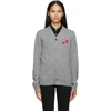 COMME DES GARÇONS PLAY GREY WOOL ASYMMETRIC DOUBLE HEART V-NECK CARDIGAN