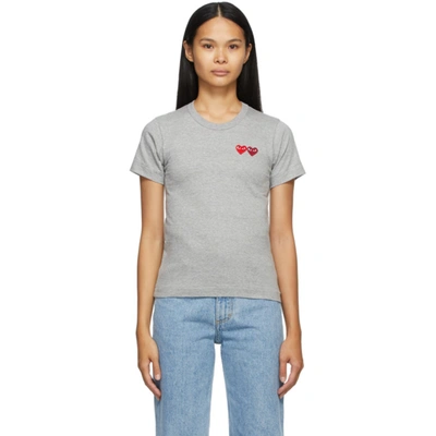 Comme Des Garçons Play Embroidered Double Heart T-shirt In Grey