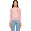 Comme Des Garçons Play Comme Des Garcons Play Pink And White Striped Heart Patch Long Sleeve T-shirt In 3 Pink