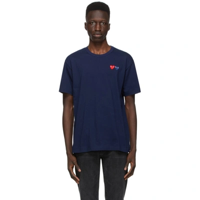 Comme Des Garçons Play Double Logo-patch Cotton T-shirt In Navy