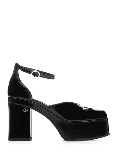 Gucci Marvin Cutout Patent-leather Platform Pumps In Black