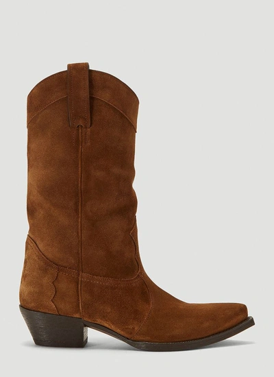 Saint Laurent Houston Leather Ankle Boots In Beige