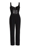 DAVID KOMA WOMEN'S PATENT LEATHER-DETAILED MESH AND CREPE JUMPSUIT
