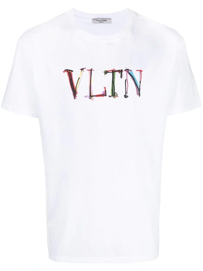 Valentino Vltn-print Cotton-jersey T-shirt In White