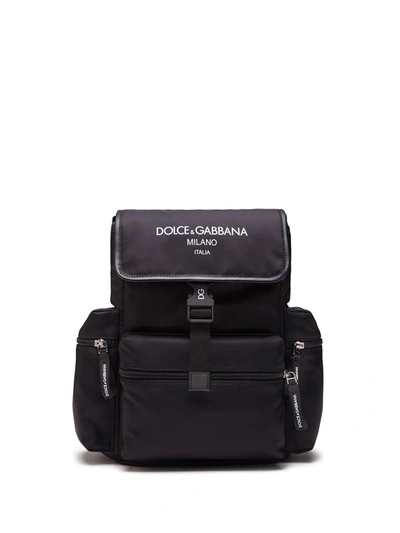Dolce & Gabbana Kids' Nylon Backpack With Dolce&gabbana Milano Logo In Black