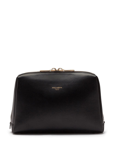 Dolce & Gabbana Calfskin Monreale Crossbody Bag With Heat-stamped Logo In Black