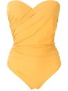 Amir Slama Draped Bandeau One-piece In Yellow