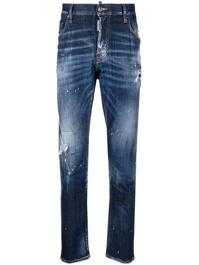 Dsquared2 Ripped Straight-leg Jeans In Blue