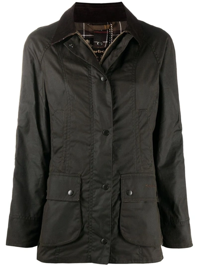 Barbour Brown Waxed Cotton Beadnell Jacket In Olive