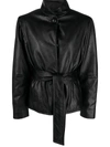GINA BELTED FAUX-LEATHER JACKET