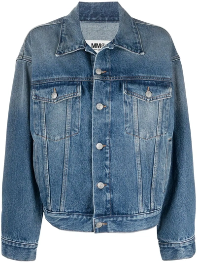 Mm6 Maison Margiela Washed-effect Button-up Denim Jacket In Medium Wash